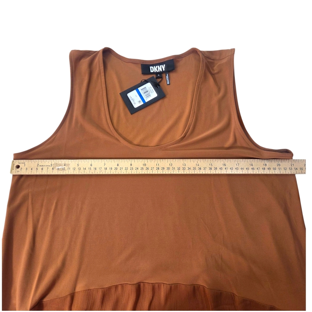 DKNY Tunic Tank Dress NEW Chiffon Stretch Womens Xl Brown Sleeveless Minimalist - Picture 10 of 15